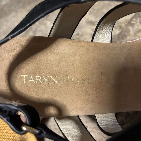 TARYN Rose Black Suede Nubuck T-Trap High Wedge Heels Strappy Bow Sandals W’s 7 - Picture 7 of 8